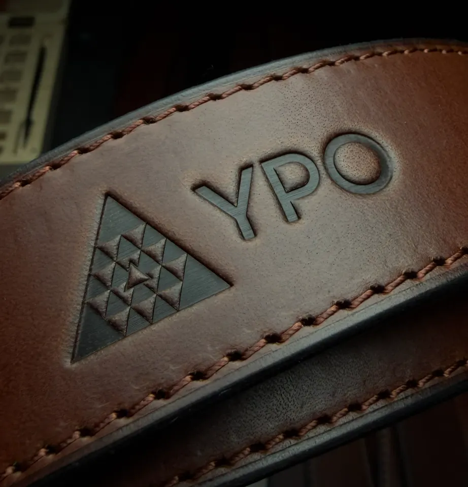 Engraved leather patch with a YPO logo