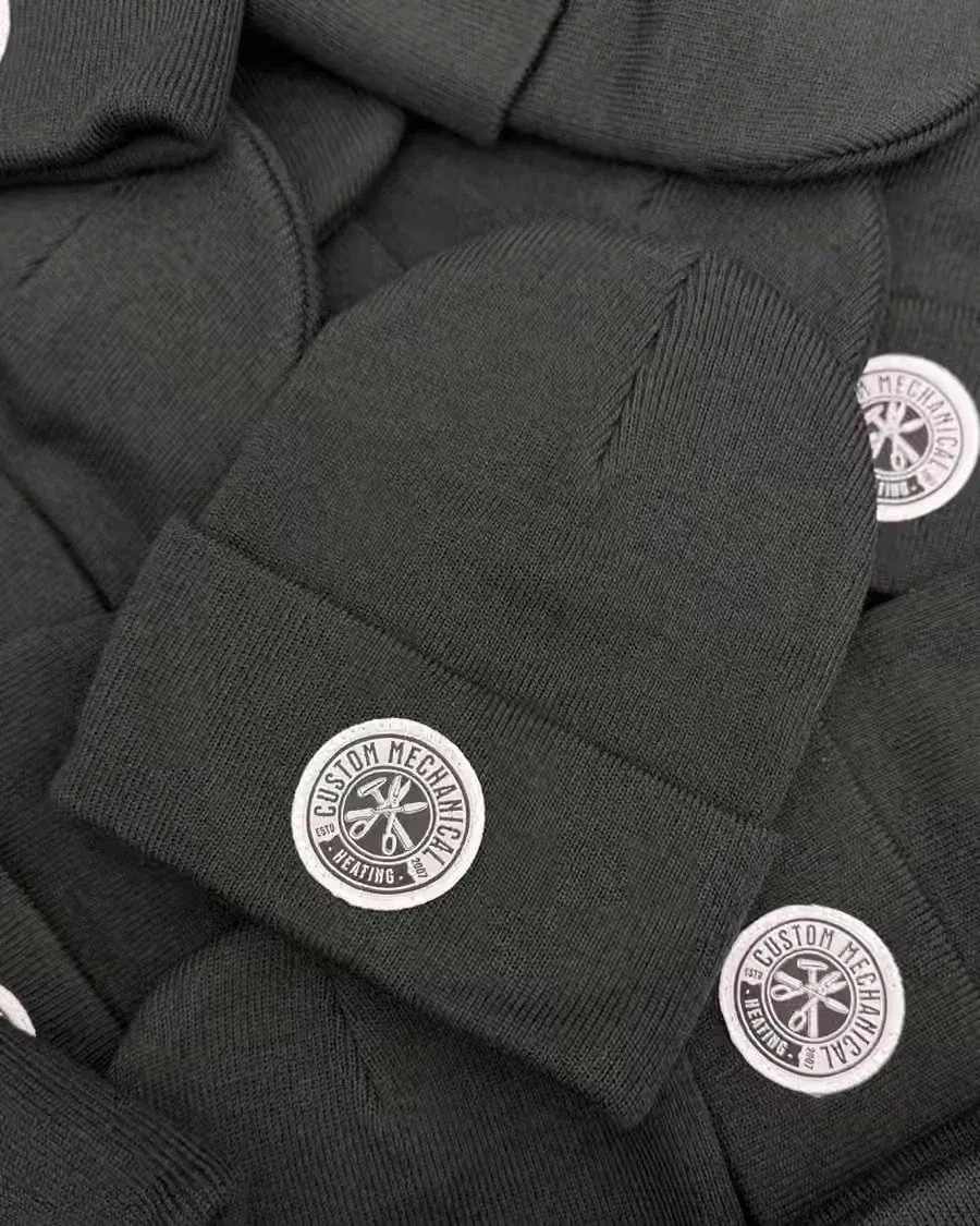 Grey Custom Mechanical Heating toques with woven patches